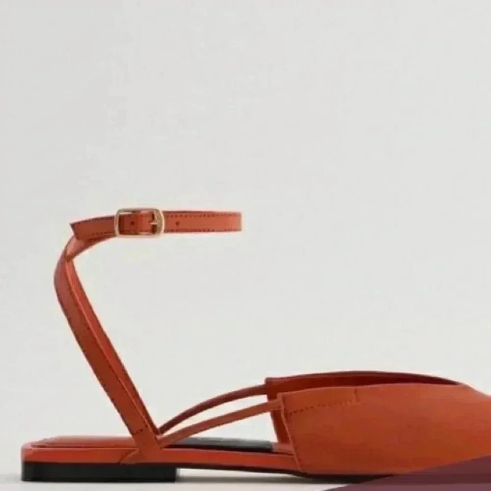 [38/7]Zara Burnt Orange red Slingback Genuine Leather 1508/610 flats Mule Sandal